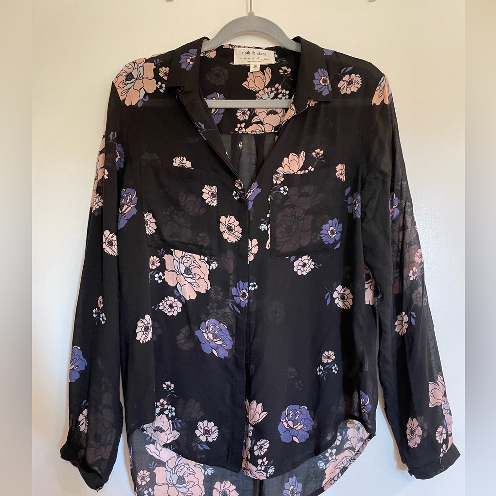 Cloth and Stone Sheer black blouse with flowers from Anthropologie